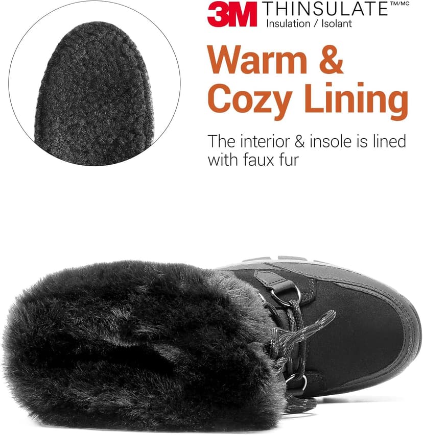 DREAM PAIRS Waterproof Snow Boots for Women, Faux Fur Cozy Warm Insulated Winter Boots Lace Up Mid-Calf Outdoor Shoes for Walking Hiking Hespera