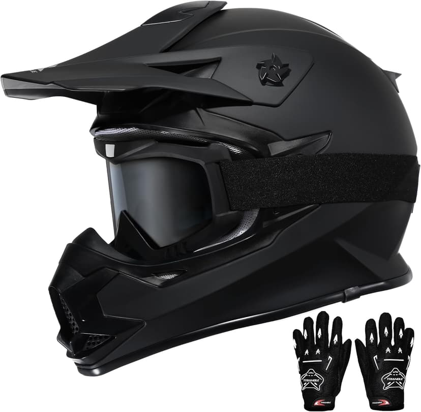 TRIANGLE Adult Dirt Bike Helmet Full Face Motorcycle Helmets with Adjustable Goggles & Gloves - DOT/FMVSS-218 Certified Motocross Helmet for Off-Road ATV BMX UTV
