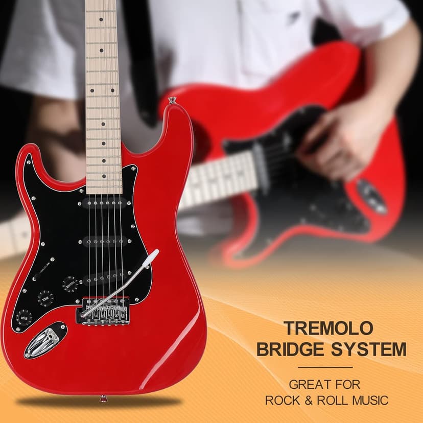 GLARRY Full Size Electric Guitar for Music Lover Beginner with 20W Amp and Accessories Pack Guitar Bag (RED, Left Handed 39")