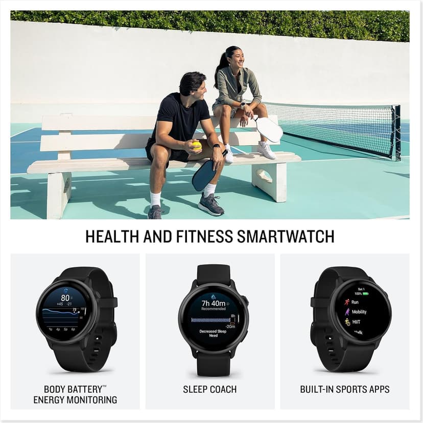Garmin vivoactive 6 GPS Smartwatch with AMOLED Display, Slate | Advanced Health and Fitness Features, Up to 11 Day Battery, Energy Monitoring, Sleep Coach | with Signature Series Power Bundle