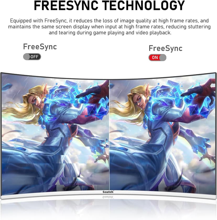 Gawfolk 27 Inch PC Computer Screen,1800R Curved Gaming 180Hz Monitors, FHD1080p 1ms Without Bezel, freesync, 98% sRGB,178 ° Angle View HDMI DisplayPort, Compatible with Wall-Mounted100*100MM-White