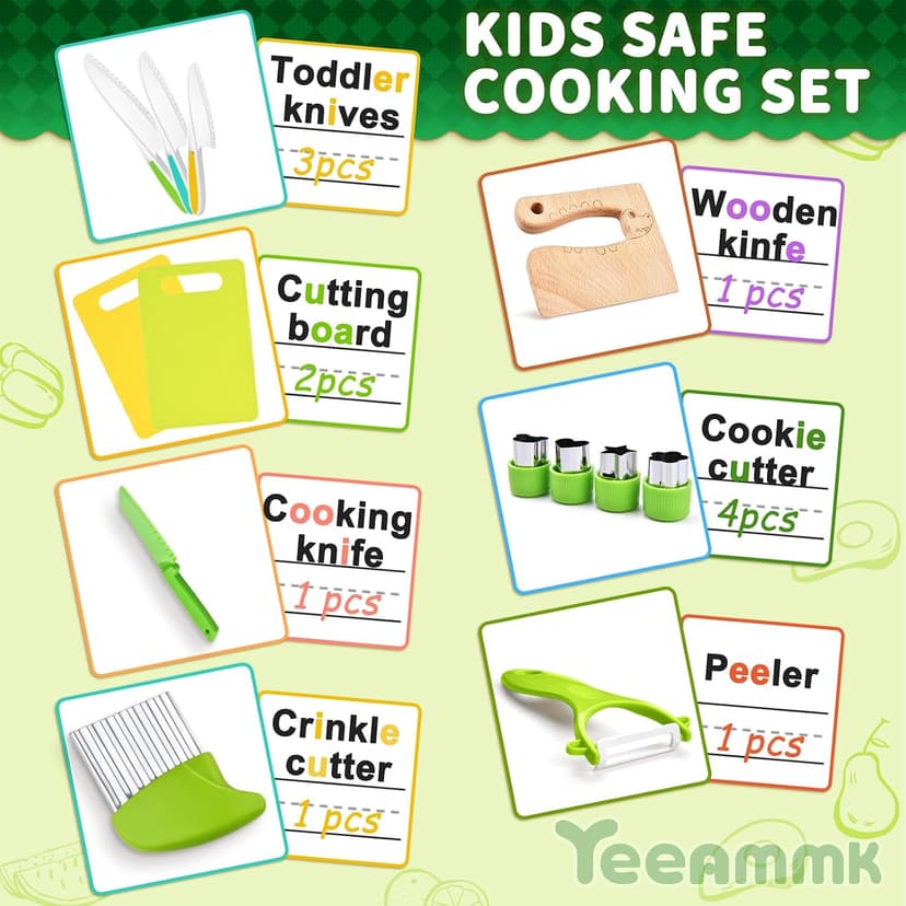 13 Pieces Montessori Kitchen Toys for Toddlers-Kids Cooking Sets Real-Toddler Toys Set for Real Cooking with Plastic Children Safe Knives Crinkle Cutter Kids Cutting Board B0CY2BZ96Q