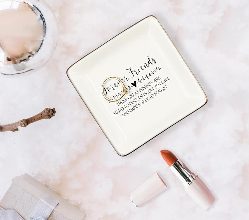 WODMIS Friendship Friend Gifts Ceramic Jewelry Tray Dish, Best Friends Forever Bff Jewelry Plate Ring Trinket Dish, Graduation Friendship Gifts For Women Friends Female Birthday Christmas