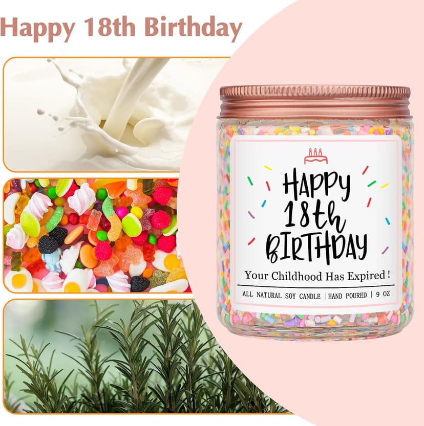 Homsolver 18th Birthday Gifts for Girls Boys, Vanilla Scent Ideas 18th Birthday Candles for Sister, Daughter, Best Friends, Handmade Aromatherapy with 50+ Hour Burn Time, Funny Birthday Decorations B0F2HZQ2B2