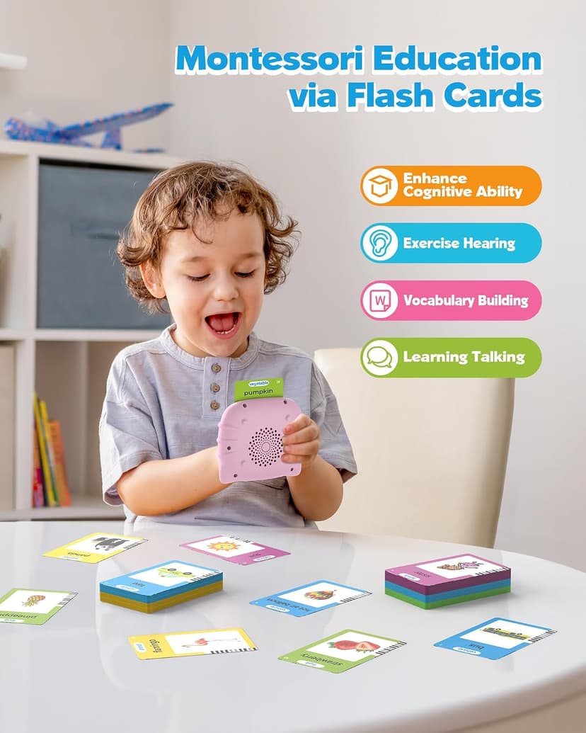 Montessori Language Learning Toys with 224 Words, Pocket Speech Therapy Toys, Children's Sensory Educational Toys Airbition Talking Flash Cards for Toddlers Ages 1‑4,224 Words English Pink B0D478JF4R