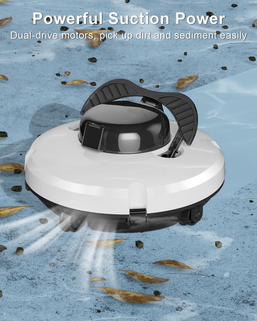 GMAPLAE Cordless Pool Vacuum for Above Ground Pool, Robotic Pool Cleaner with Dual Motors Strong Suction, 120 Mins Runtime, Auto-Parking, Pool Cleaner Robot for Inground Flat Pools Up to 1000 Sq.Ft