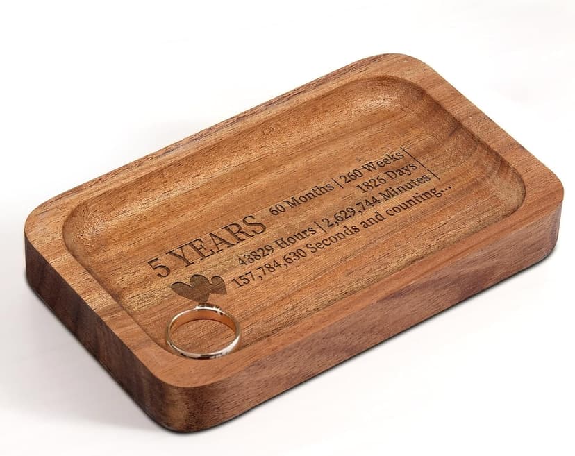 5th Anniversary Wedding Gifts for Wife, Husband – Handmade Acacia Wood Jewelry Tray, the Best Gift to Celebrate Five Years of Love.