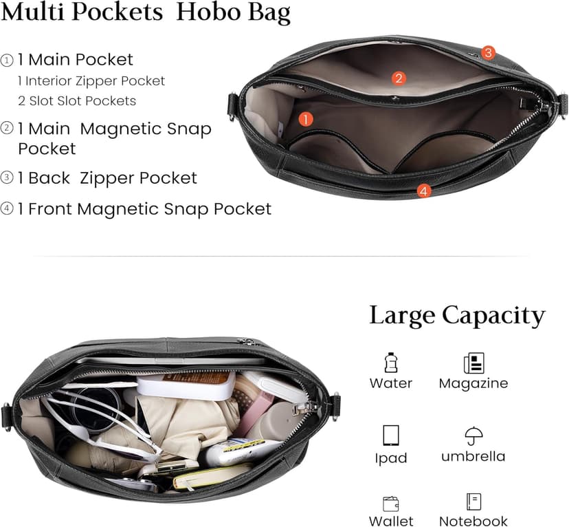 befen Genuine Leather Purse for Women Soft Leather Hobo Crossbody with 2 Detachable Straps Large Womens Purses And Handbags