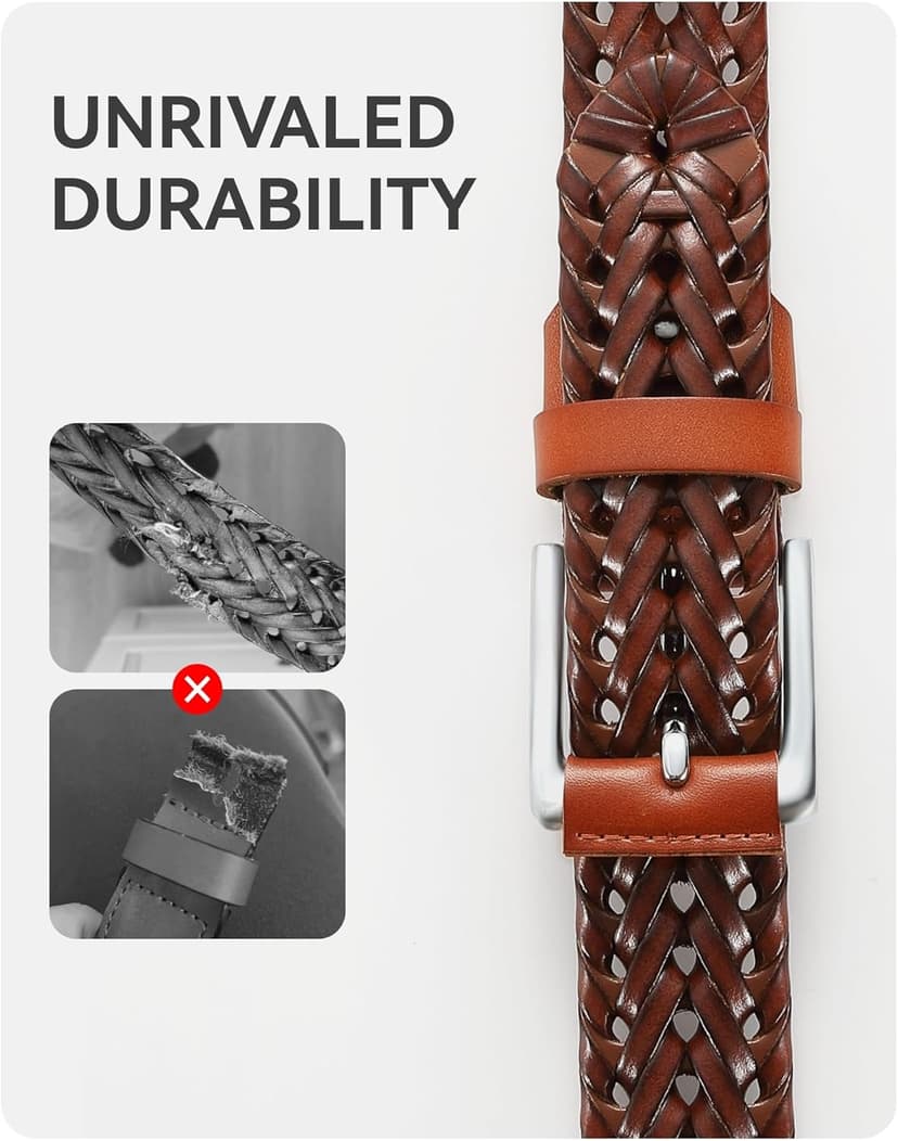 CHAOREN Mens Braided Leather Belt, Casual Woven Leather Belt for Men 35mm Width for Dress Jeans Golf