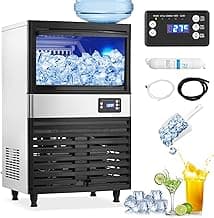 Commercial Ice Maker Machine, 130lbs/24H, 30 Lbs Ice Storage Bin, Fast Making Ice in 5-15 Mins, Auto-Clean, Timer Function, Freestanding or Undercounter for Restaurant,Coffee Shop, Food Truck and Bar