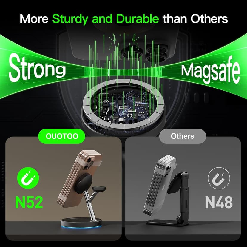 2026 3 in 1 Charging Station for Apple Compatible with Magsafe Charger Stand for iPhone 17 16 15 14 13 12 Wireless Charging Station for AirPods Wireless Charger for iWatch Series