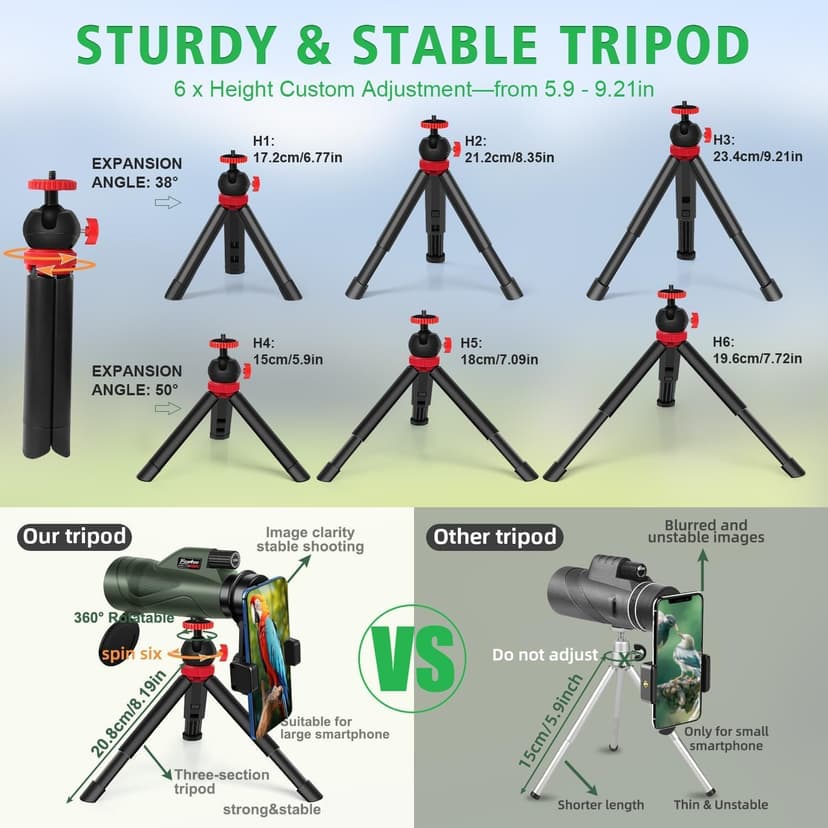 Pankoo 12x60 HD Monocular Telescope for Adults high Powered | Comes with Smartphone Adapter Tripod Hand Strap | Suitable for Bird Watching Sports Hiking Traveling