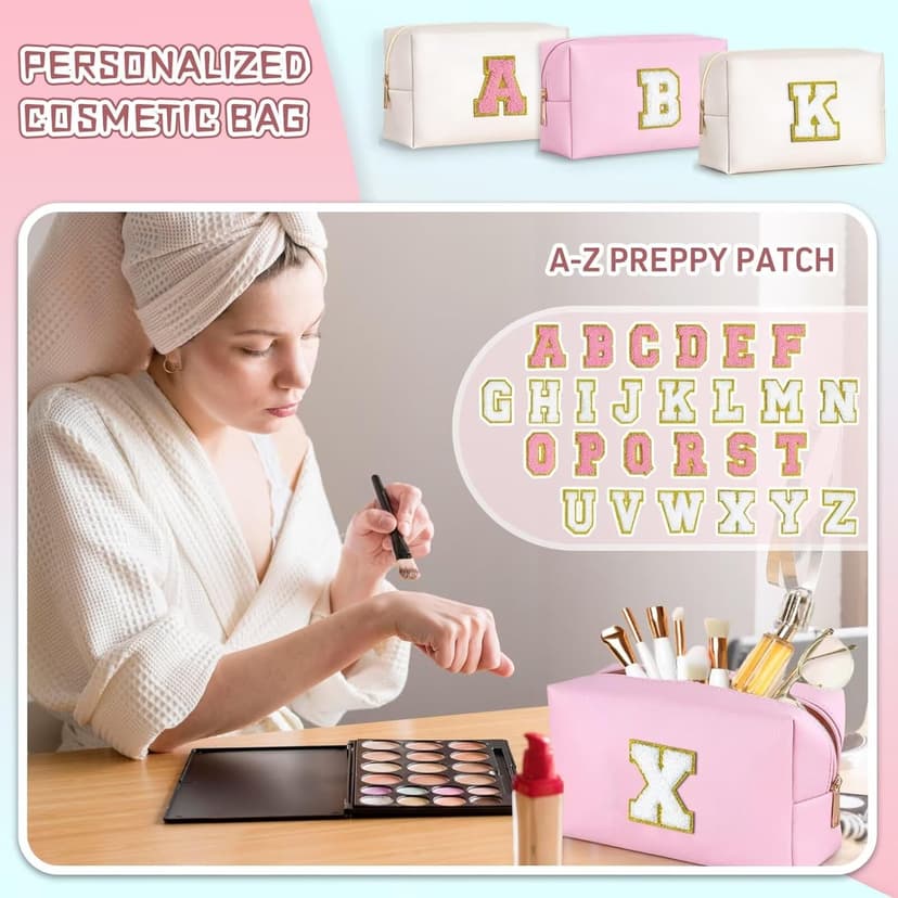 TOPEAST Gifts for Friends Female Mom, Cute Makeup Bag Small Pink Cosmetic Bag Travel Toiletry Bag, Personalized Birthday Gift for Women Girl, Preppy Travel Stuff for Girls (Pink C)