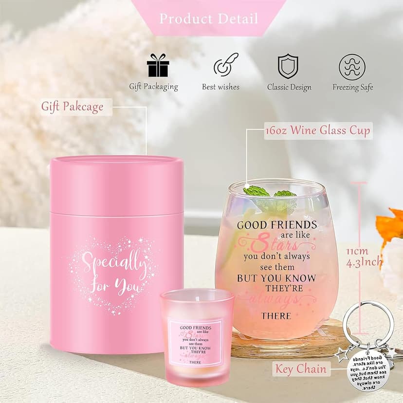 Yalucky Friendship Gifts for Women Wine Glasses Drinking Personalised Birthday Gifts for Friend Men Special Friends Gift Leaving Gift for Her Colleague Best Friend B0C69J45XJ