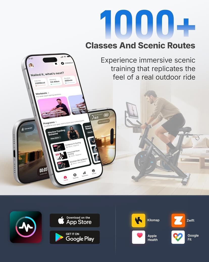 MERACH Exercise Bike, Brake Pad Stationary Bike with Exclusive App, Low Noise Indoor Cycling Bike with 300lbs Weight Capacity, Tablet Mount and Fitness Courses for Weight Loss