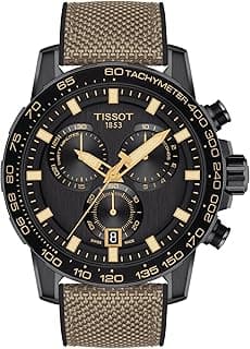 Tissot Mens Supersport Chrono 316L Stainless Steel case with Black PVD Coating Swiss Quartz Watch, Black, Beige, Textile, 22 (T1256173705101)