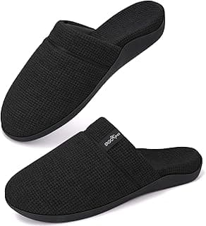 ERGOfoot Orthopedic Slippers for Women, Slip-On Style Summer Slipper with Arch Support, Cozy Comfy Scuff House Shoes for indoor and outdoor with Non-Slip Rubber Sole/Black W9
