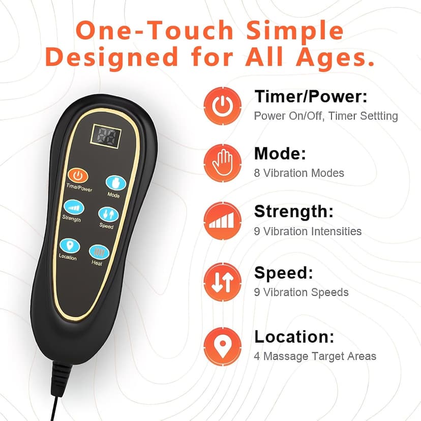 Vibration Back Massager with Heat, Seat Massager with 9 Vibrating Motors & 5 Modes, Chair Massager Cushion, Massage Pad for Chair, Office, Gifts for Mom