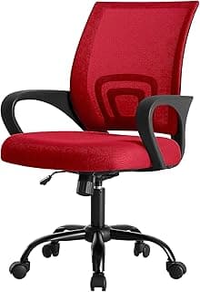 DUMOS Home Office Chair - Ergonomic Mid Back Mesh Desk Chair with Lumbar Support & Rocking Mode, Height Adjustable with Fixed Armrest, for Computer, Gaming, Meeting, 360° Swivel, Red