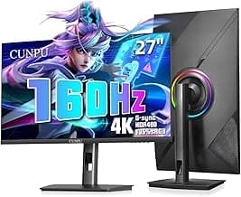 CUNPU 27" 4K 160Hz Ultimate Gaming Monitor, UHD Fast IPS 1ms, G-Sync Compatible & FreeSync, 99% DCI-P3, HDR400, HDMI 2.1 for PS5/Xbox 4K 120Hz, Full Ergonomic Stand