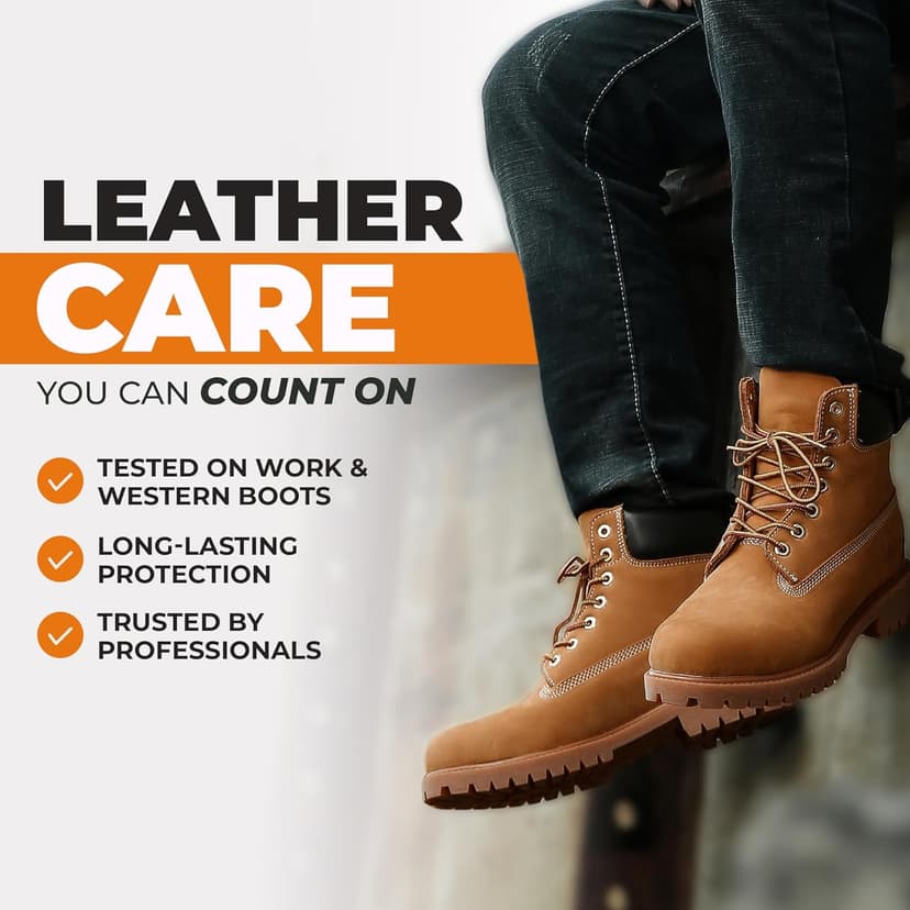 Leather Boot Oil for Work & Cowboy Boots – Deep-Conditioning Formula, Restore and Protects Dry, Cracked Leather, Complete Boots and Shoes Conditioner Care Kit w/ Applicator & Polishing Cloth 8oz
