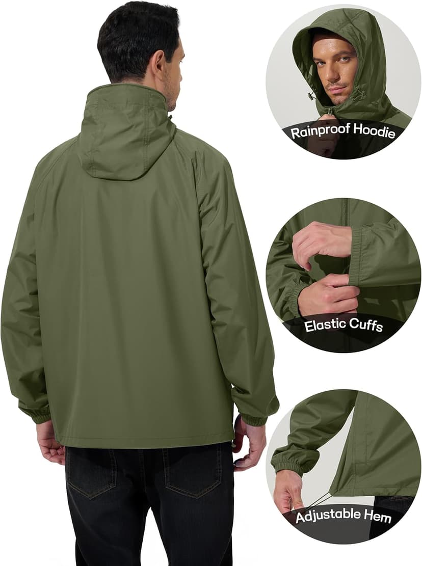 UIQUR Men's Rain Jacket Windbreaker Waterproof Jacket Raincoat Cycling Running Hiking Gear Hood Lightweight Packable