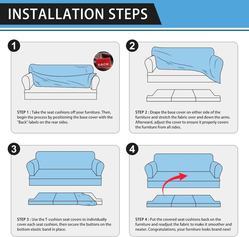 Pfrstuv 4-Piece T Couch Cover - Leather Look Slipcovers for 3 Cushion Sofa, Washable, Coffee