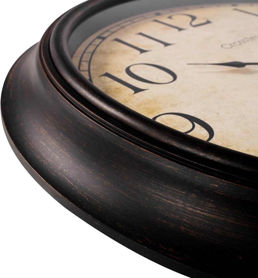 Crosstime 24 Inch Wall Clock Battery Operated Silent Round Vintage Large Wall Clocks for Living Room Farmhouse Decor, Black-Brown