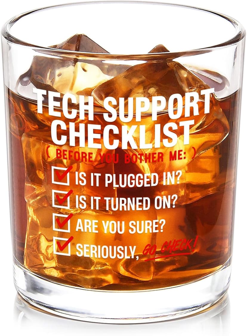 Futtumy Cool Tech Gifts for Men, 10OZ Tech Support Checklist Whiskey Glass, Best Tech Gifts for Men 2025 IT Tech Guys Him Computer Programmers Dad Father Husband Brother Boyfriend, Technology Gift
