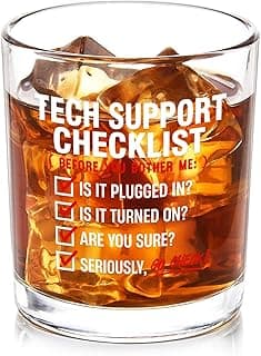 Futtumy Cool Tech Gifts for Men, 10OZ Tech Support Checklist Whiskey Glass, Best Tech Gifts for Men 2025 IT Tech Guys Him Computer Programmers Dad Father Husband Brother Boyfriend, Technology Gift