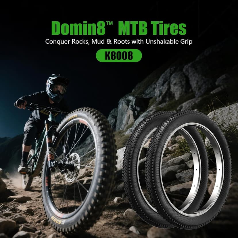 Mountain Bike Tires 24/26x1.95 Inch 2-Pack - Wear-Resistant Foldable Hybrid Tires with 2 Inner Tubes & Levers, Aggressive Tread for Trail, Commuter, Off-Road (24/26x1.95-30TPI)