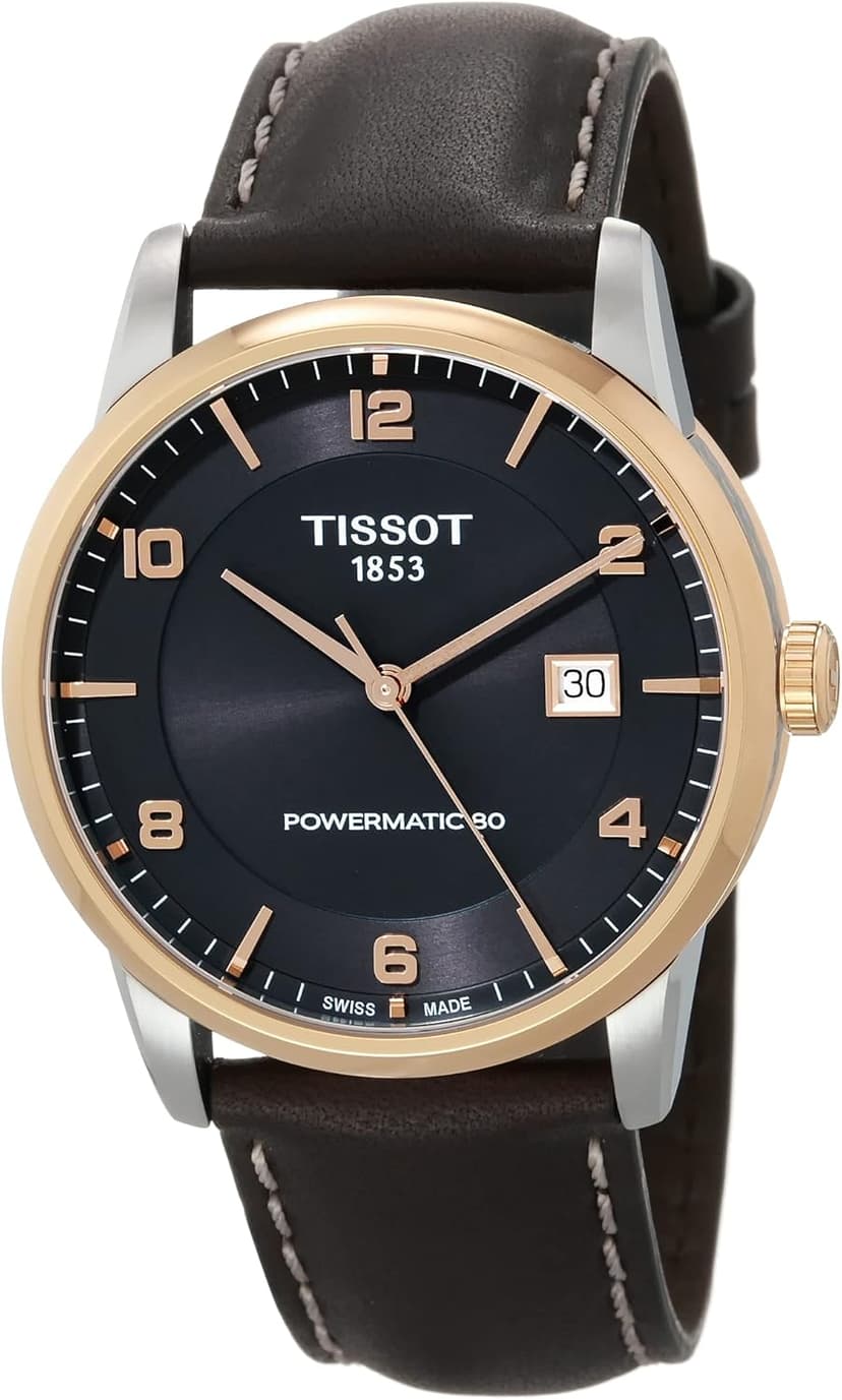 Tissot Mens Luxury 316L Stainless Steel case with Rose Gold PVD Coating Automatic Watch, Brown, Leather, 22 (T0864072606700)