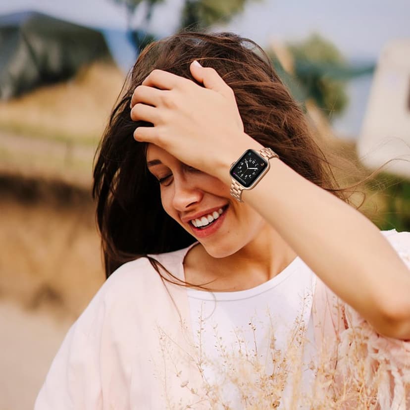 Thin Bands Compatible with Apple Watch 40mm 38mm 41mm 42mm (Series 10 11), Stainless Steel Metal Replacement Adjustable Wristband Strap for iWatch Ultra3/2/1 SE1/2/3 Series 9/8/7/6/5/4/3/2/1 Women