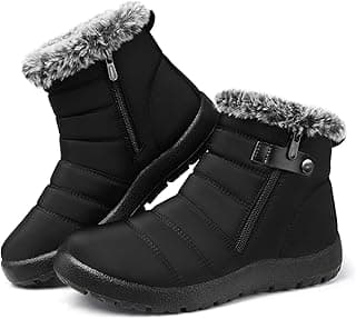 SHIBEVER Women Winter Snow Boots: Black Waterproof Walking Booties Non Slip Fur Lined Warm Outdoor Ankle Short Boot