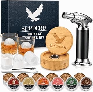 Bourbon Whiskey Smoker Kit with Torch - Old Fashioned Cocktail Smoker Kit with 2 Whiskey Glasses, 6 Wood Chips - Valentines Anniversary Birthday Gifts for Men Dad Husband Boyfriend (No Butane) B0F4N3FSH4