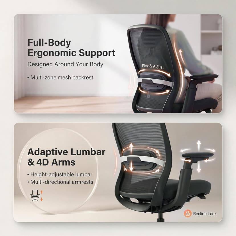 COLAMY Aether Executive Office Chair for Long Hours, One-Touch Easy Adjust Managerial Desk Chair with Levitating Seat Cushion & Pilot-Level Sync Armrests, 300 LBS Mid Back Mesh Computer Chair,Black
