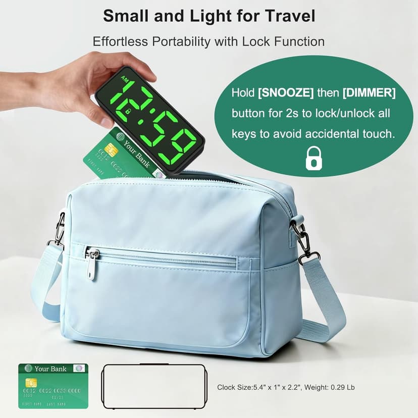 Peakeep Small Battery Powered Digital Alarm Clocks for Bedrooms Bedside, Cordless Tiny Travel Portable Desk Clock, Large Numbers Auto Dimmable, LED Display 4 Dimmers, 5 Alarm Volumes