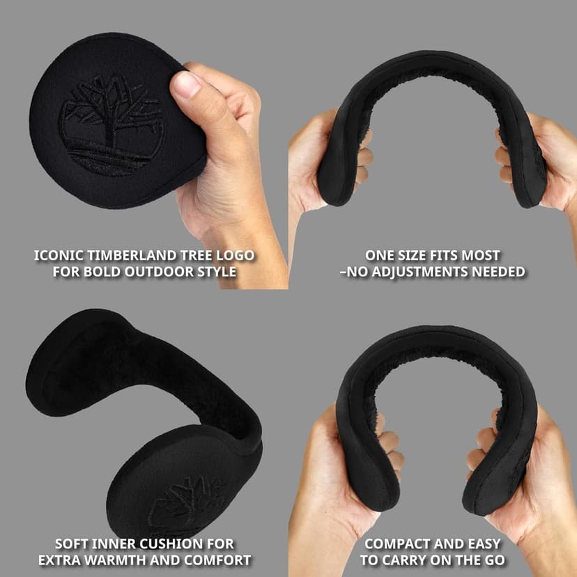 Timberland Men’s Foldable Tree Logo Ear Muffs - One Size, Soft Inner Cushion for Warmth, Easy to Carry, Cold Weather Fit