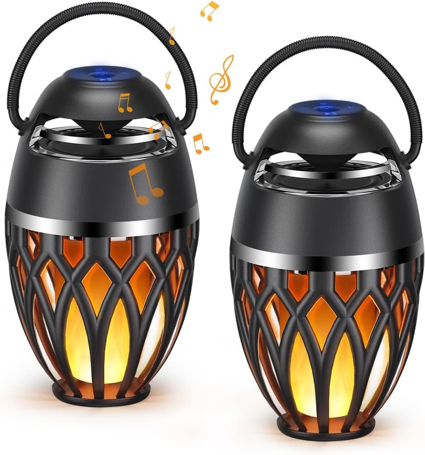 BT 5.0, Wireless Torch Lantern Atmosphere Decor for Patio Yard Pool Party Camp, Housewarming Gifts for Men/Women 2 Pack Outdoor Bluetooth Speakers with Flame Flickers Light IPX5 Waterproof B0B2W2FKLC
