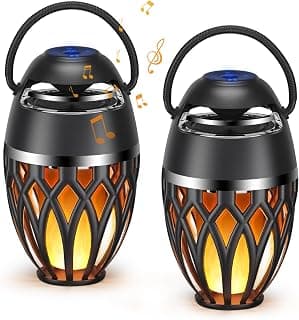 BT 5.0, Wireless Torch Lantern Atmosphere Decor for Patio Yard Pool Party Camp, Housewarming Gifts for Men/Women 2 Pack Outdoor Bluetooth Speakers with Flame Flickers Light IPX5 Waterproof B0B2W2FKLC