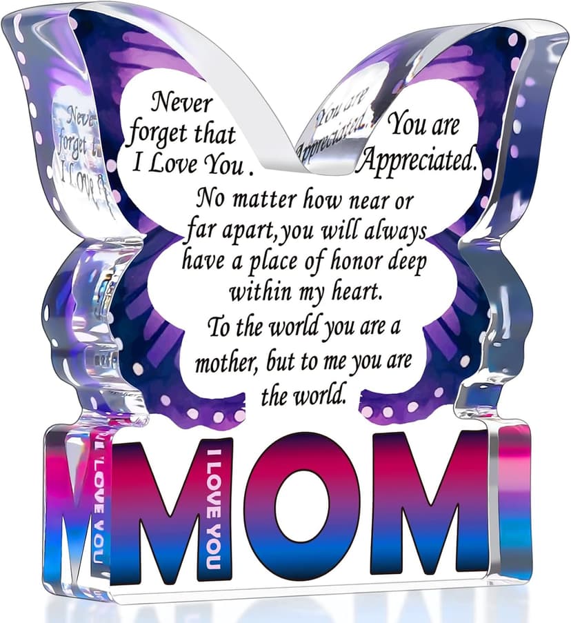 Mom Birthday Gifts from Daughter Son, I Love You Mom Gift for Mother New Bonus Step Moms Mama, Gifts for Moms Unique, Best Mom Ever Gift Ideas, Butterfly Acrylic Decorative Signs Plaques