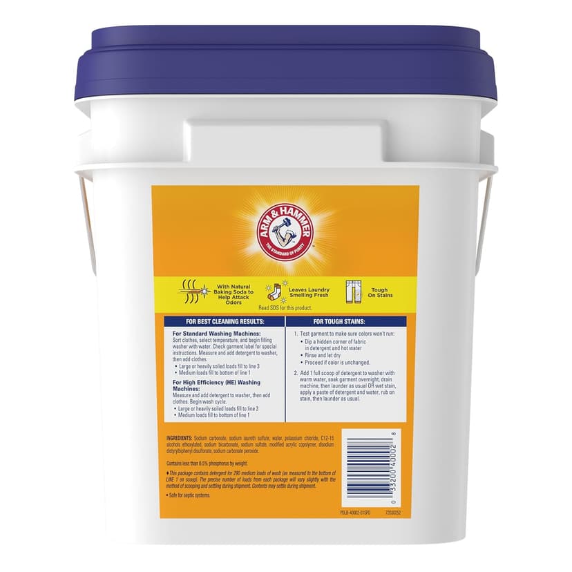 Arm & Hammer Powder Laundry Detergent, Professional Soap for Washing Clothes, 290 Loads, Free and Clear, Bulk 18lb Pail