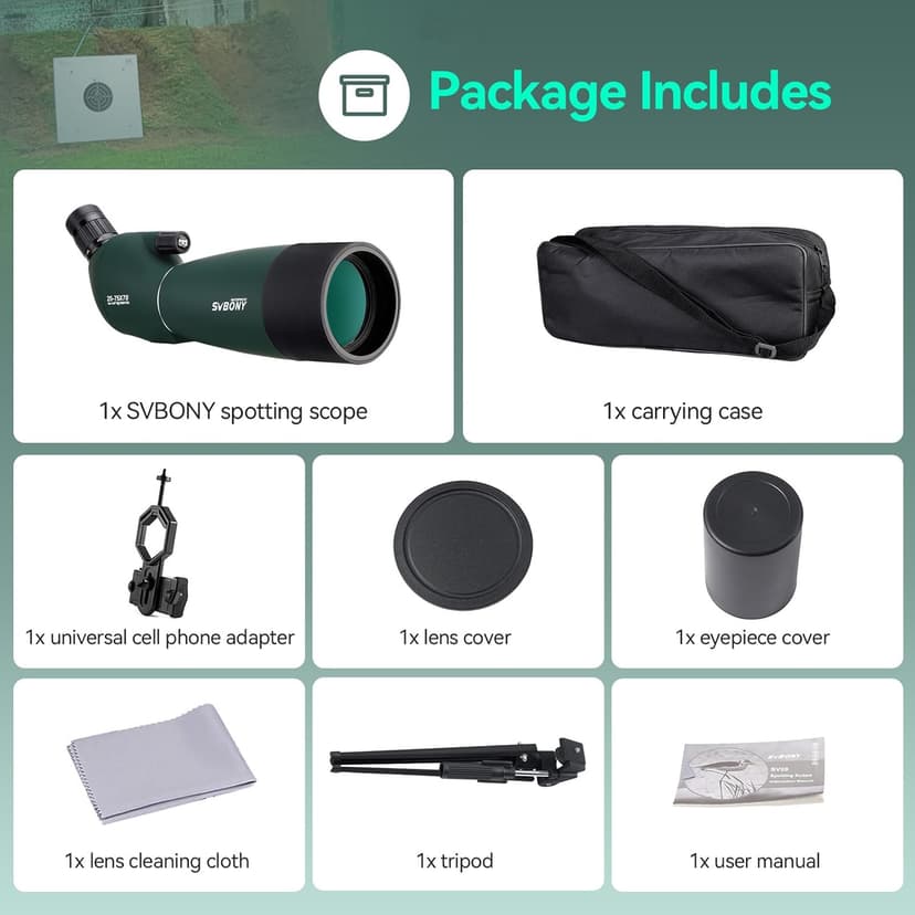 SVBONY SV28 Spotting Scopes with Tripod, Angled 25-75x70mm Spotter Scope with Phone Adapter, Waterproof Fogproof Spotting Scope for Bird Watching, Target Shooting, Wildlife Viewing