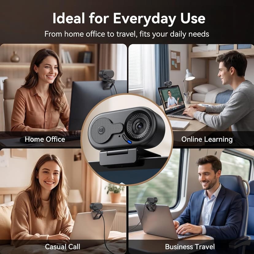 EMEET C100 1080P Webcam for PC, Fixed Focus, 66° FOV, Built-in Mic, Privacy Cover, Portable Metal Clip, Computer Camera for Home Office, Online Learning, Meetings, Streaming, Desktop, Laptop, PC USB-A