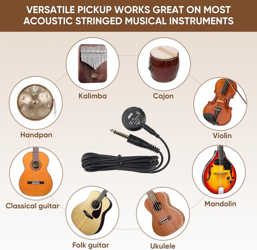 Universal Acoustic Guitar Pickup for Guitar, Ukulele, Mandolin, Violin,Canjo,Kalimba, Handpan,Surface-Adhesive Piezo Pickup with Volume Control
