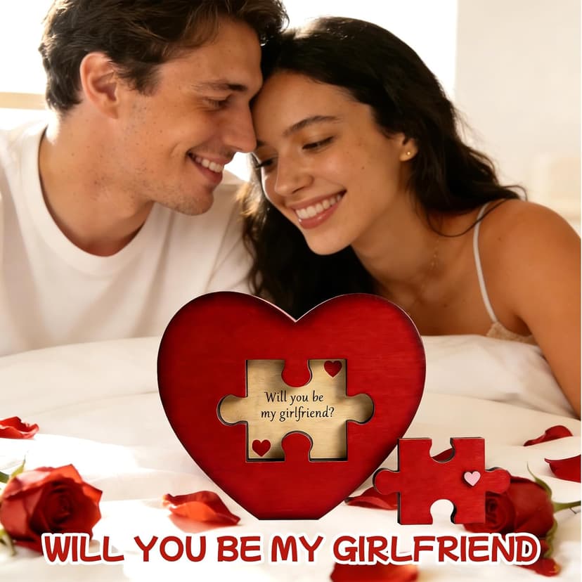 Will You Be My Girlfriend, Valentines Proposal Gift Ideas Will You Be My Girlfriend Proposal Sign for Valentine Day Girlfriend Day Christmas Wood Heart Shaped Gift Puzzle Piece Sign with Hidden Message