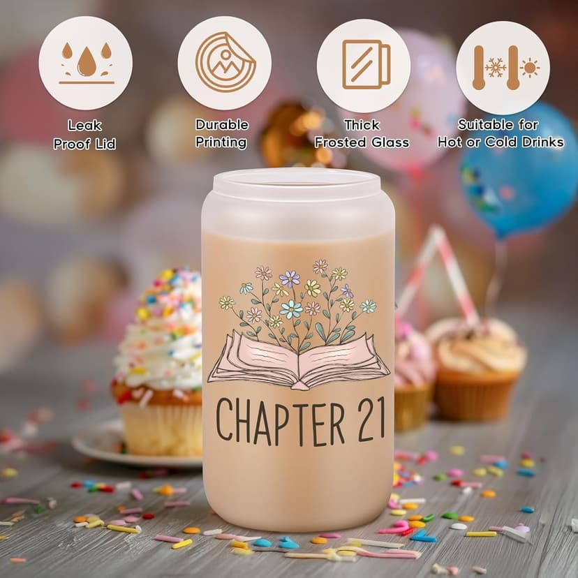 Birthday Gifts for 21 Year Old Female Friend, 2005 Daughter Turning 21, Happy 21st Bday Gifts Idea, 16oz Glass Coffee Tumbler Coolife Chapter 21 Cup, 21st Birthday Gifts for Women Her, 21 year old Girl B0F37WPTCQ