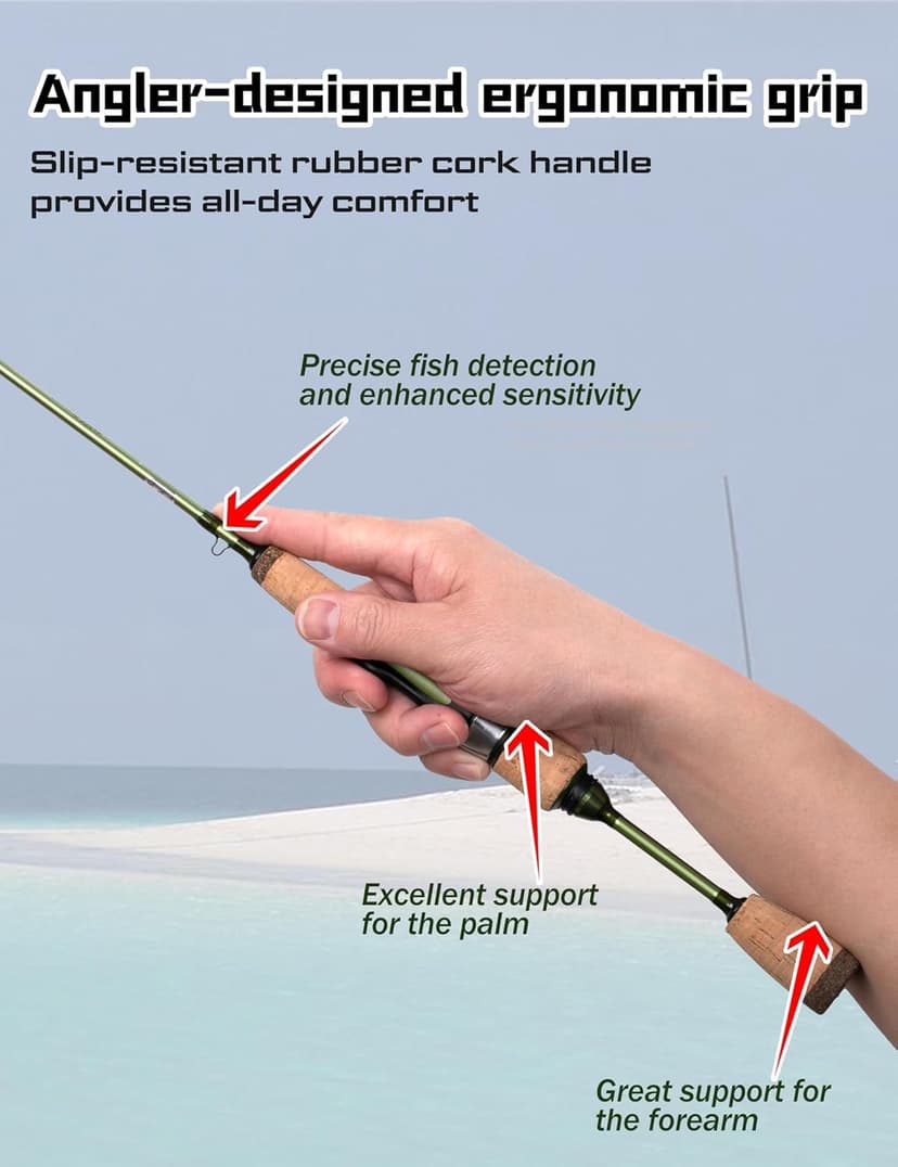 LITTMA Wild Streams Ultralight Spinning&Casting Trout Rod, 2-Piece Fishing Rod for Crappie, Panfish & Micro Fishing, Green Carbon Fiber Blank with Cork Handle, 5’6”/6’/6’6”/7’