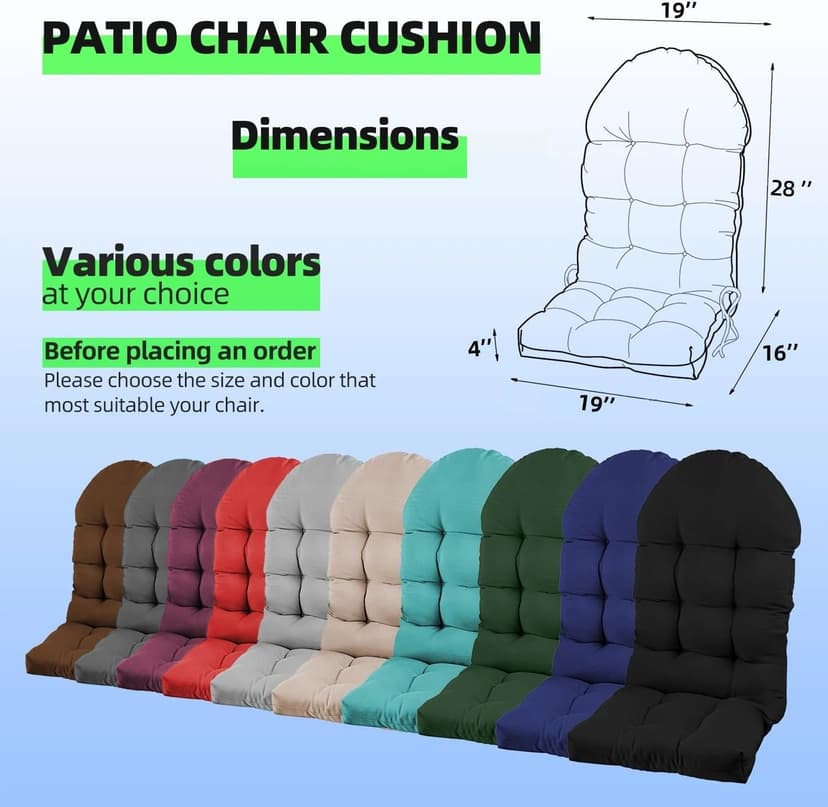 Outdoor Adirondack Chair Cushions Set of 2, 44x19x4 Inch Rocking Chair Cushion, High Back Patio Soft Seat Pad with Ties, Indoor Outside Use, Fade-Resistant & Waterproof, Dark Blue