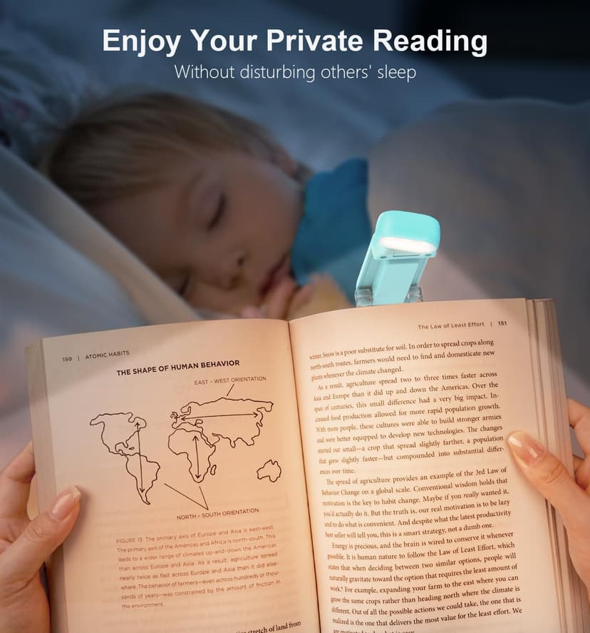 Gritin Reading Light, Rechargeable Book Light for Reading in Bed - Eye Caring 3 Color Temperatures, 5-Level Dimmable Brightness, Long Lasting, Compact Size Clip on Book Lamp for Bookworms-Blue